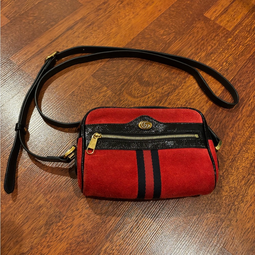Gucci Mini Ophidia Web Suede Crossbody Bag